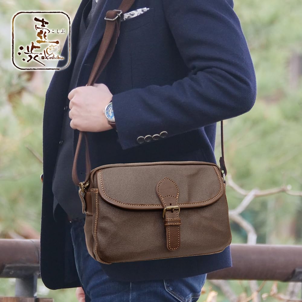 Koshibu (Koshibu) Sac bandoulière homme, Léger, Bandoulière, Fabriqué au Japon, Toile de Kurashiki, Teint au tanin de kaki, Parfait pour le kimono, Marche