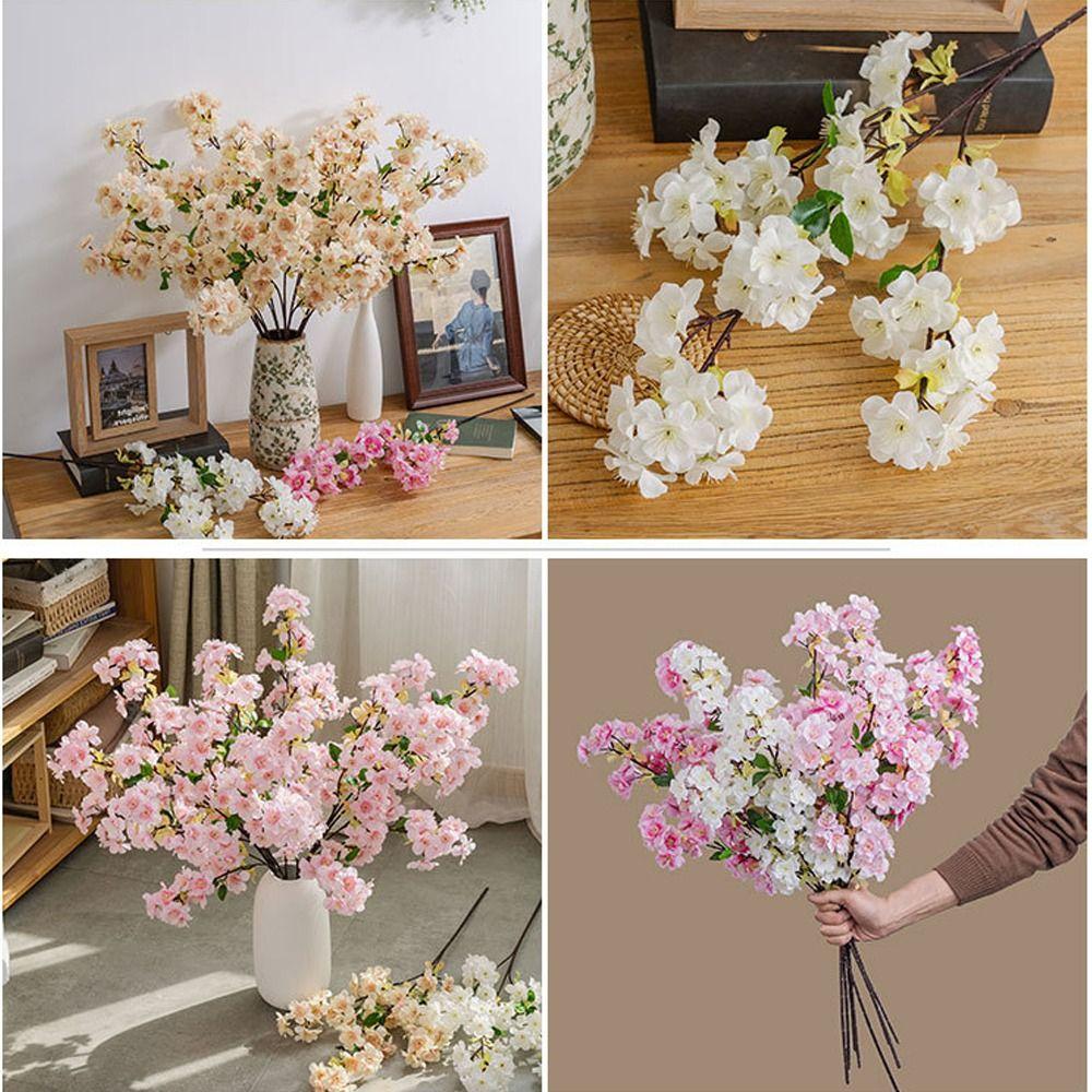 Plastic Artificial Peach Blossom Branch Elegant Fake Flower Silk Cherry Blossom  Wedding Decor