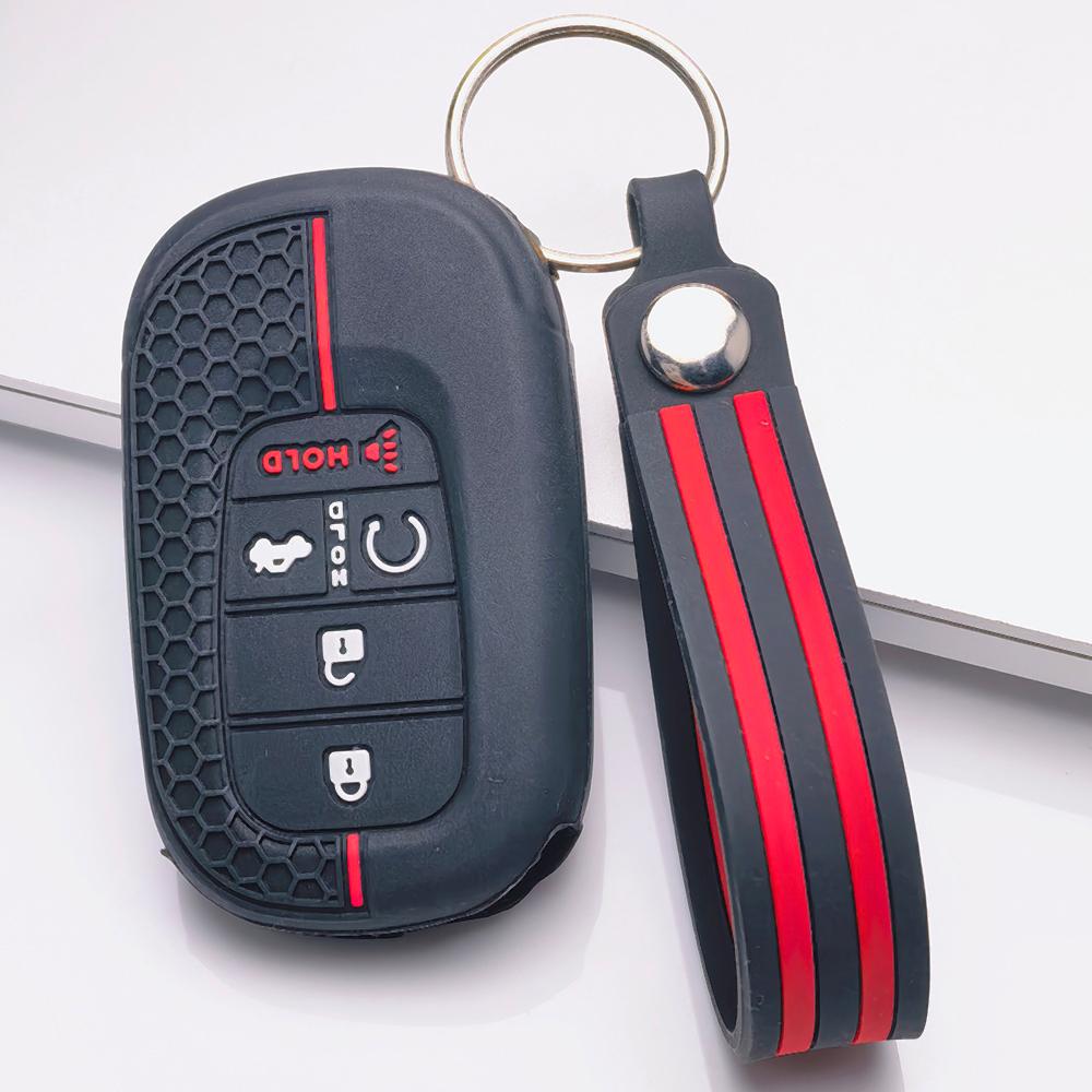 Anti Slip Car Key Protector for Honda Civic Accord Inspire HRV CRV Pilot Odyssey ZR with Keychain Honeycomb Texture Racing Stripe Remote Key Protector