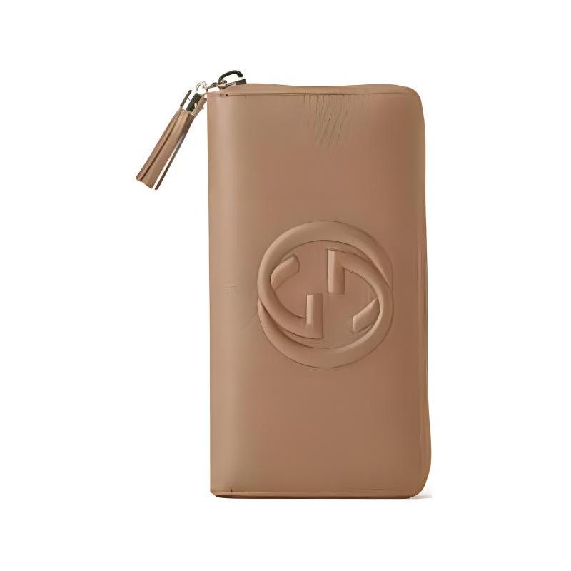 Gucci Round zipper long leather wallet regular women's rose beige