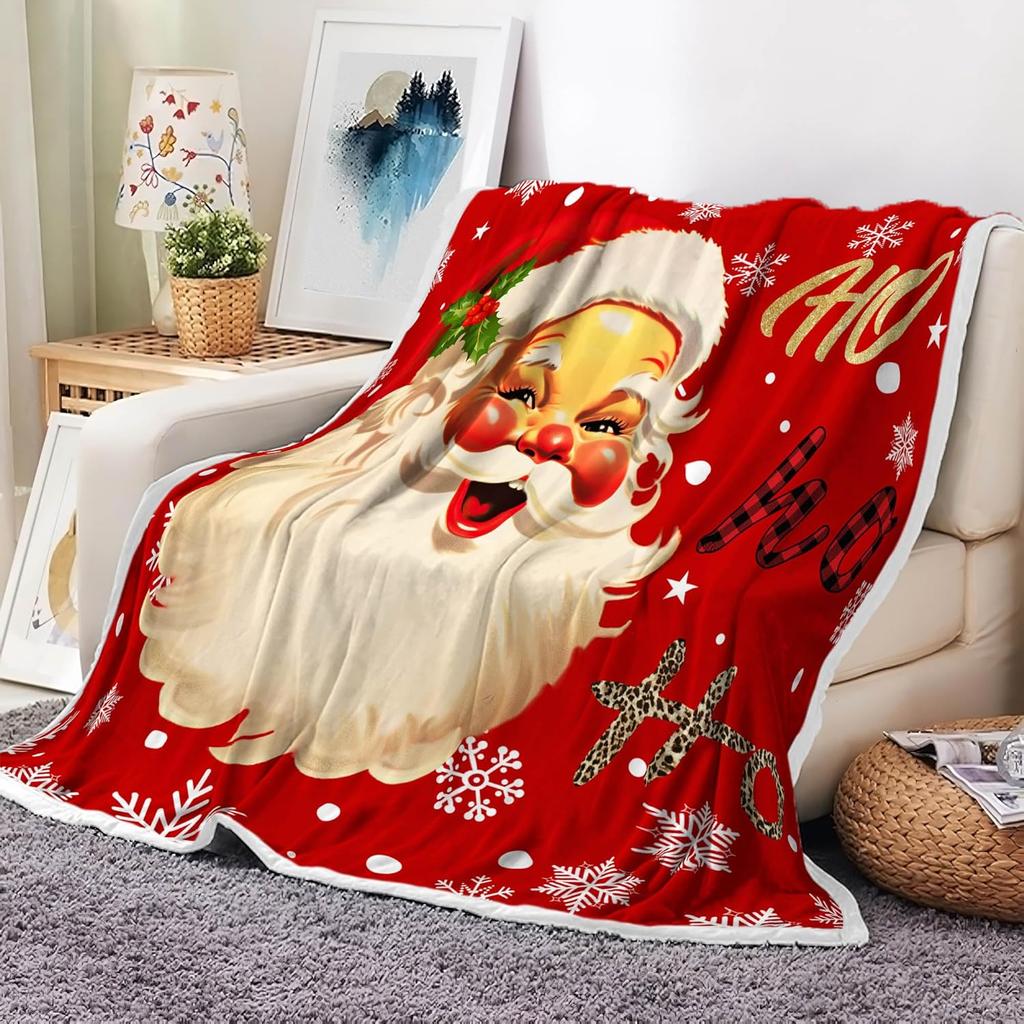 Santa Claus Funny Cute Gold Christmas Decorative Throw Blanket - Soft Lightweight Fuzzy Plush Fleece Blanket and Throws for Xmas
