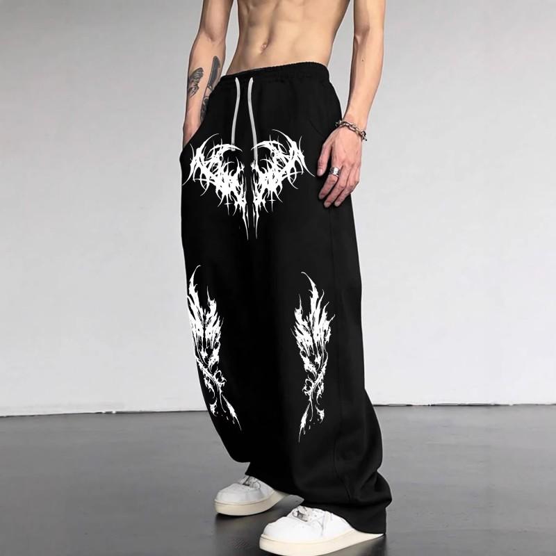 Unisex Gothic Y2K Printed Track Pants Loose Fit Drawstring Wide Leg Sweatpants