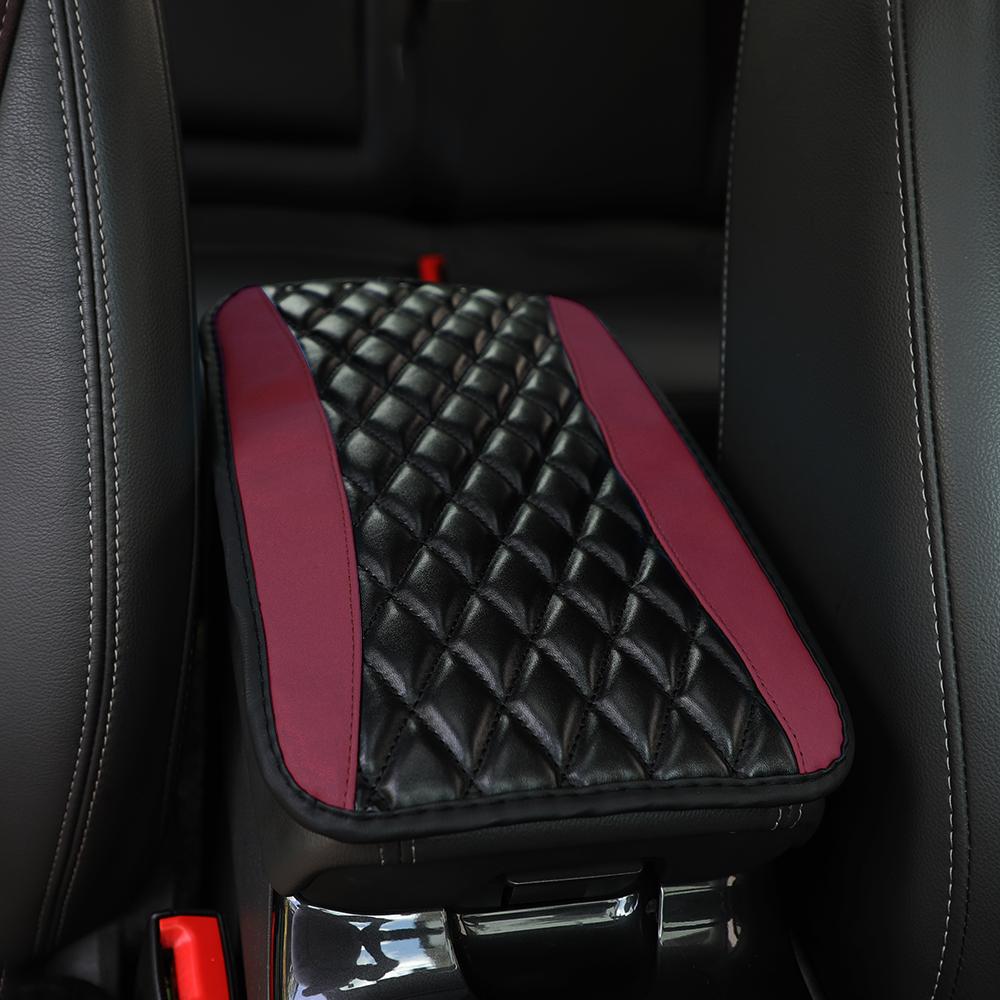 

Car armrest cushion center control cushion Car interior accessories PU leather embroidered three-dimensional lattice cushion вино красного