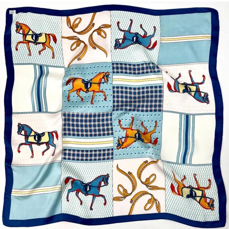 Fashion Scarves for Women Shawl Horse Print Silk Satin Hijab Scarf Female 70*70cm Luxury Brand Square Shawls Scarfs For Ladies