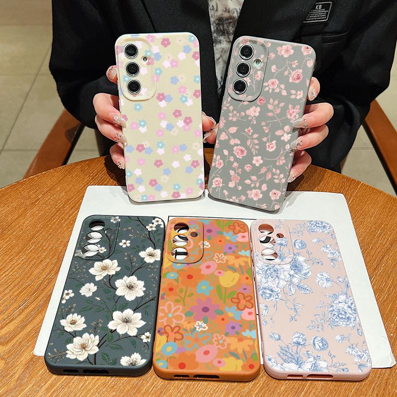 White Flowers Print Case For Samsung A18 A57 A37 A17 A56 A36 A26 A16 A55 A35 A25 A15 A54 S21 FE S22 S23 S24 Plus S25 S26 Ultra Silicone Cover