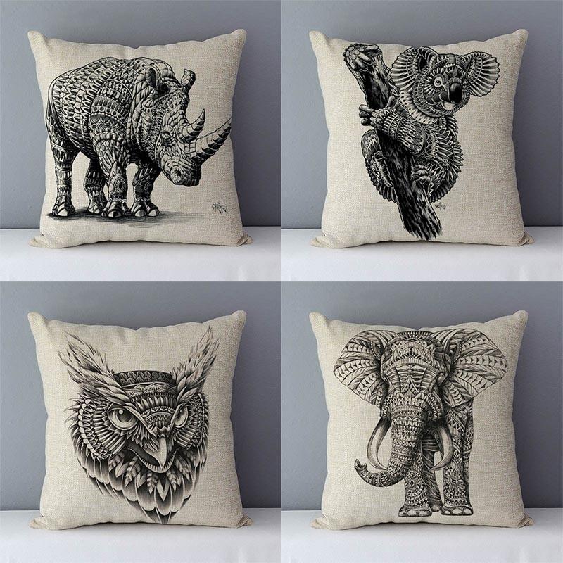Cushion Home Decorative Pillows Elephant Kola Elk Printed Animals Pillowcase 45x45cm