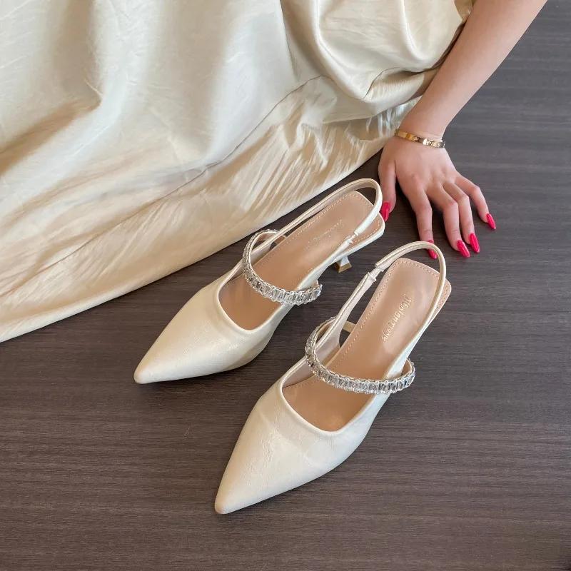 Shoes for Women 2025 New Summer Pointed Toe Stiletto Women's Sandals Buckle Strap Fashion Rhinestone Dress Sandals Women