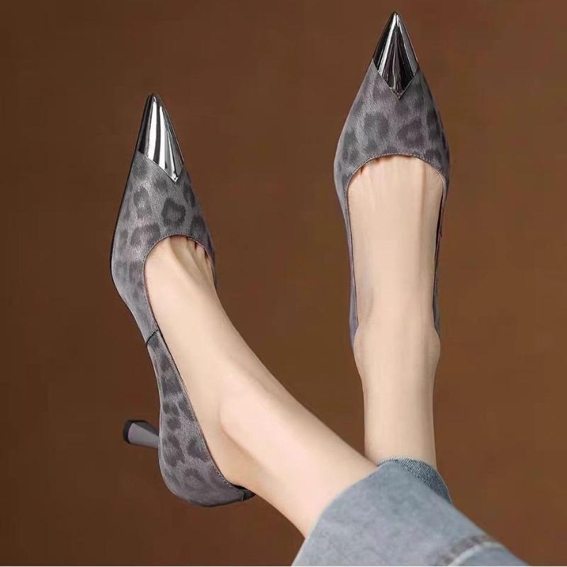 Fashion Leopard Pointed Toe Women High Heels Shoes Summer Stilettos Elegant Pumps Dress Woman Fashion Sandals 2025 New Female Zapatillas