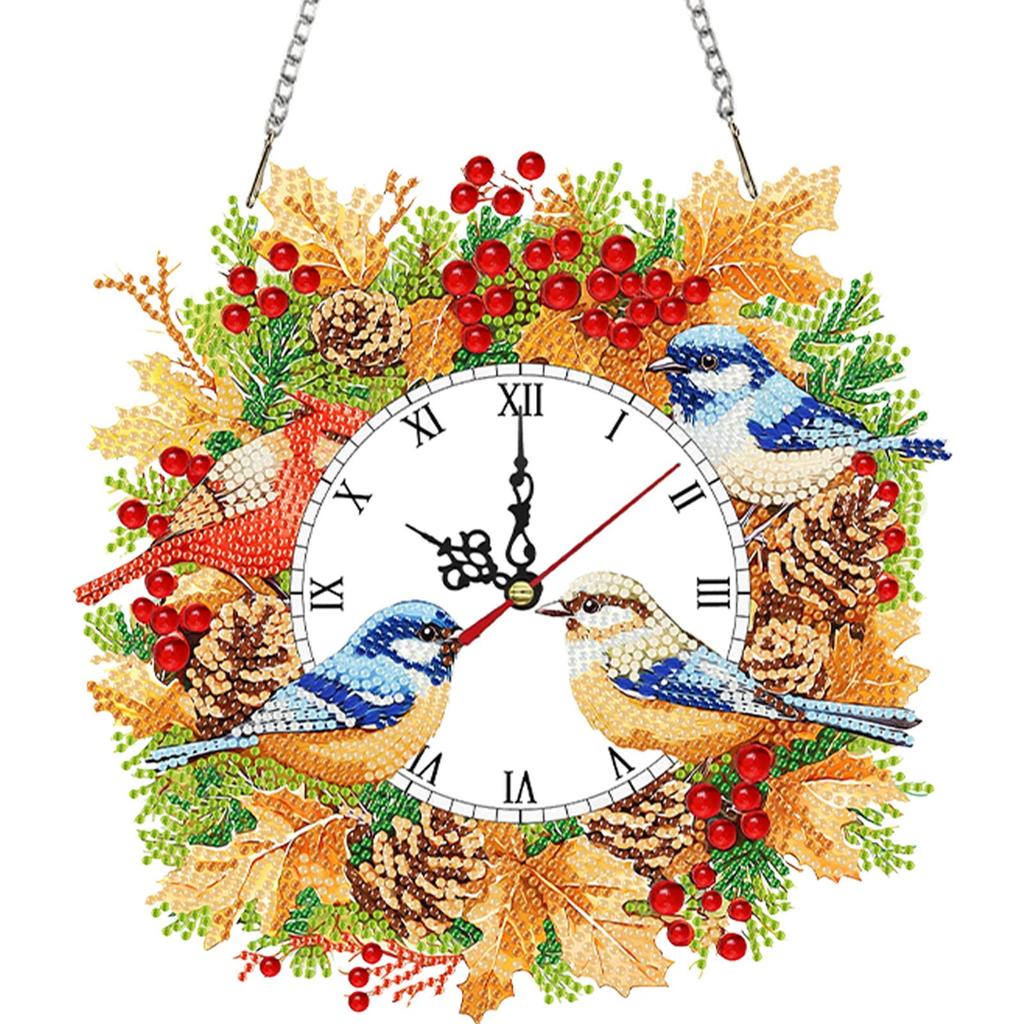 2D/Flat DIY Christmas Acrylic Diamond Painting Ornament with Clock Function Diamond Painting Clock Pendant for Home Decoration