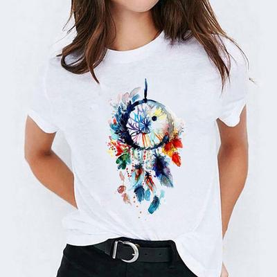 Damen Sommer T-Shirt Trend Print Retro Mode Kurzarm T-Shirts Lässig Bedruckte Oberteile