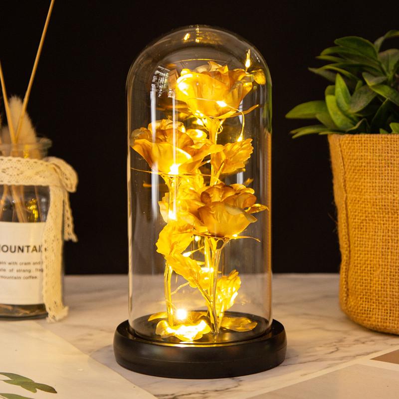 

Gold Foil Rose Flower Ornament with Lights - Valentine s, Mother s Day, and Christmas Gift Glass Cover