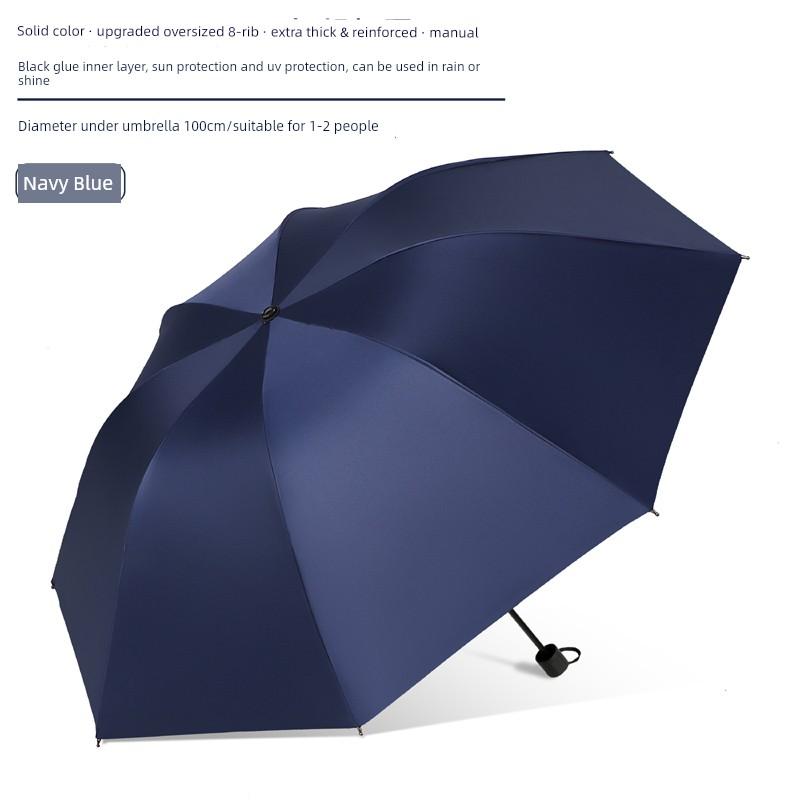 Large Thickened Windproof Reinforced Umbrella for Heavy Rain with Logo, Foldable Dual-Use Black Coating for Sun Protection and Uv Protection