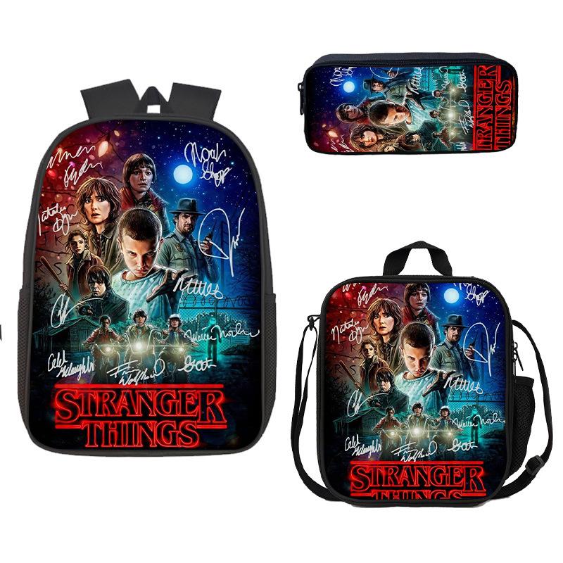 Stranger Things Schoolbag, Pencil Bag, Meal Bag To Map Z Three-Piece Large-Capacity Backpack Colorful