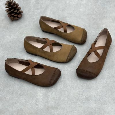 Genuine Leather Women's Shoes Flat Cross-strap Mary Jane Soft Leather Single Shoes