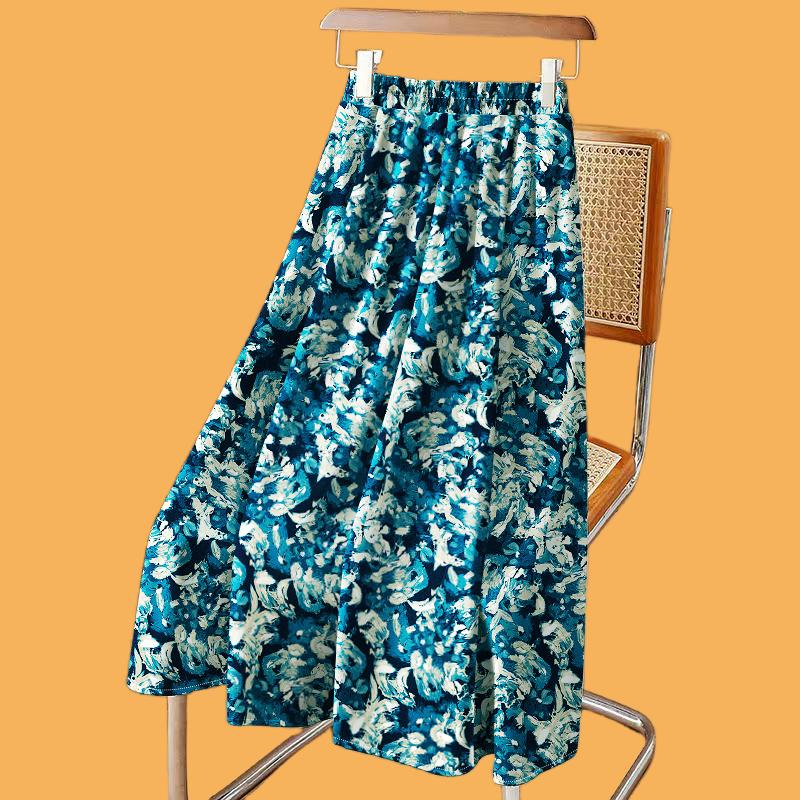 

Женская юбка в стиле ретро с принтом в пол, летняя узкая юбка средней длины с эластичным поясом и цветочным принтом L