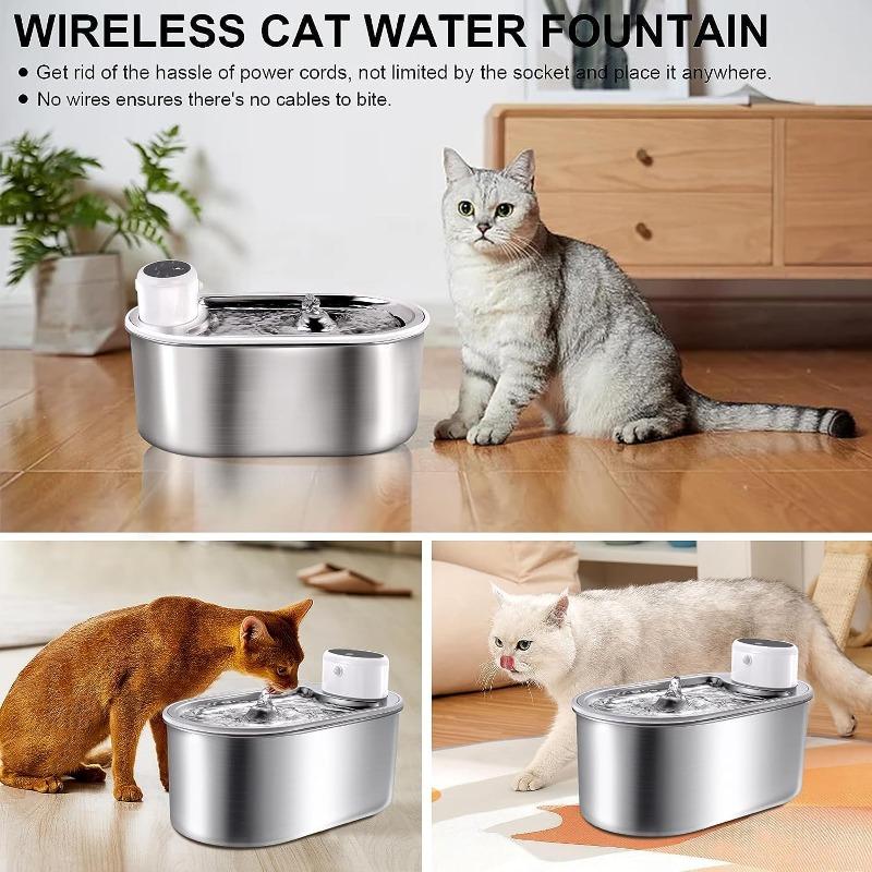 Fuente de Agua para Mascotas Inalámbrica de Acero Inoxidable, 3.0L, Operada por Batería Recargable para Gatos en Interiores con Sensor de Movimiento