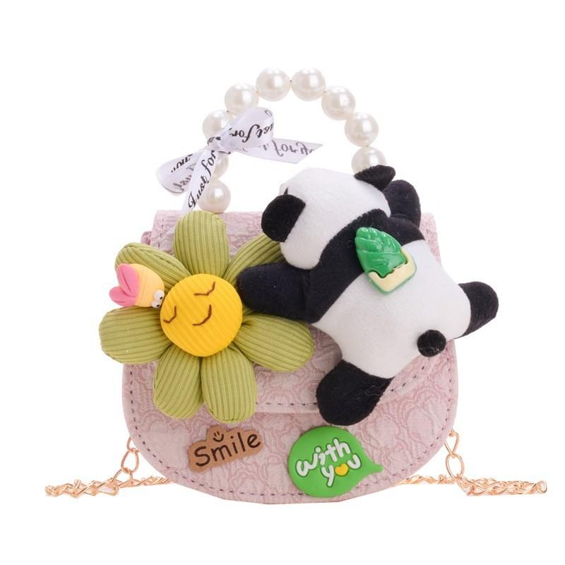 Charming Kids Crossbody Bag Featuring Cartoon Panda And Trendy Chain Design For Daily Use