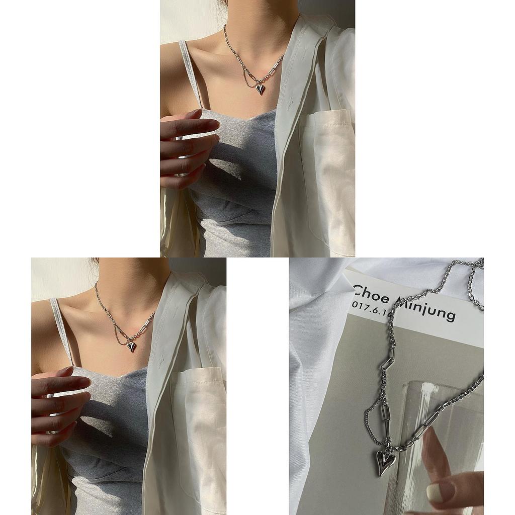 Titanium Steel Heart Pendant Necklace With Cross Chain For Women And Men