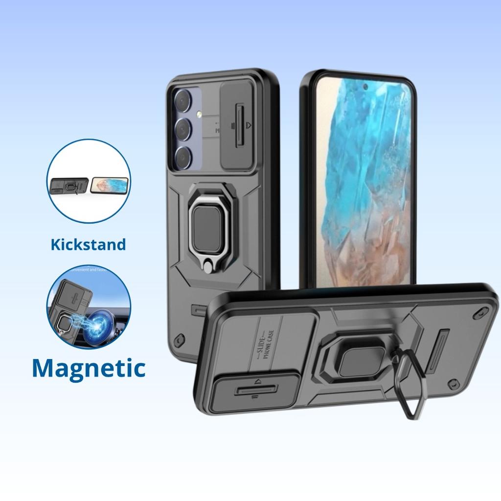 For Samsung Galaxy M35 5G Case Slide Camera Ring Holder Armor Phone Case for SumsungM35 Sumsung Samsang M35 M 35 35M 2024 Cover