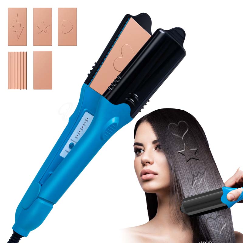 Professional Electric Hair Pattern Popiron 3d Printing 4 Interchangeable Plates Crimping Volumizing Iron Hair Crimper