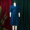 Abiti Eleganti 2026 Moda Scollo a Tacca Cintura in Vita Taglie Forti Pieghettato Lunghezza Media Abito da Festa