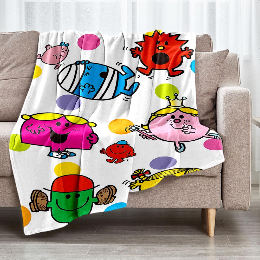 Mr. Men and Little Miss Theme Printed Blanket - Perfect for Couch, Bed, Travel & Outdoor Use | Machine Washable, Cozy & Durable.