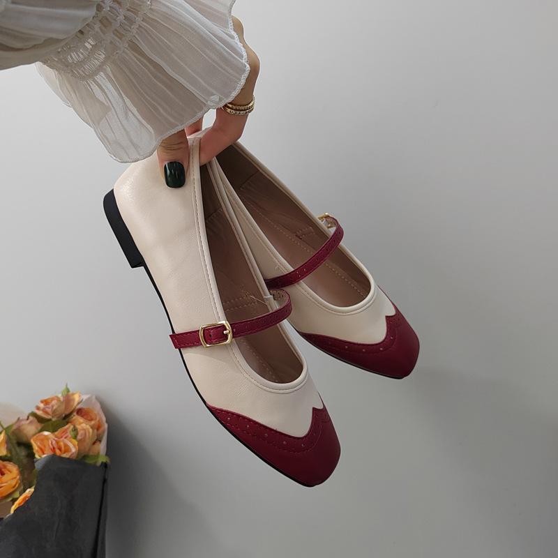 Fashion IPPEUM Women Flat Shoes Red PU Leather Square Toe Ballet Flats Lolita Shoes Mary Janes