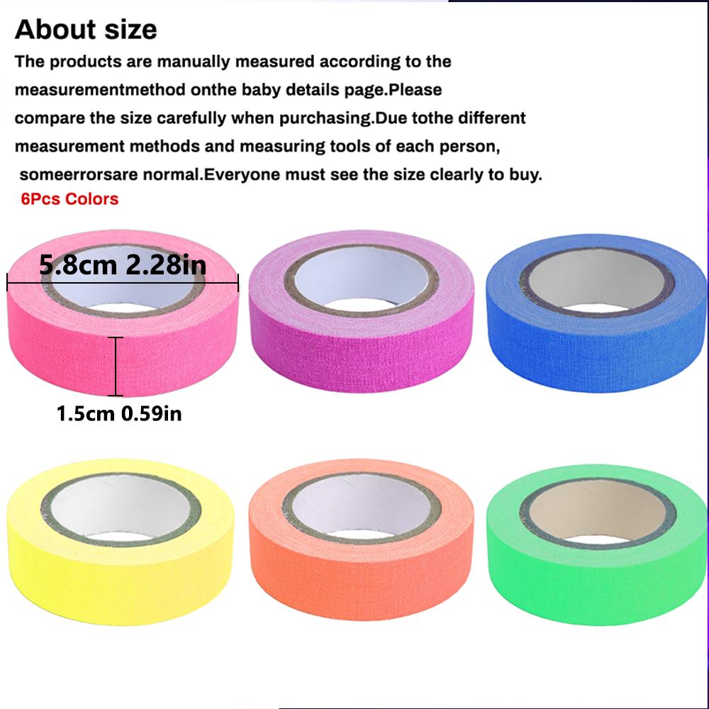 Fluorescent Cotton Tape 6 Colours, UV Blacklight Reactive, Neon Coloured For Party Decoration, Halloween, Crafts