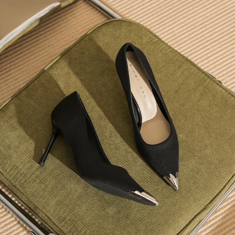 

8851 [Discontinued] High heels women s thin heels autumn 2025 new pointed head temperament metal head shallow mouth single shoes 34