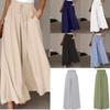 Damen Einfarbige Hose Elastischer Bund Weiter Beinschnitt Hoher Bund Lange Culotte CLE