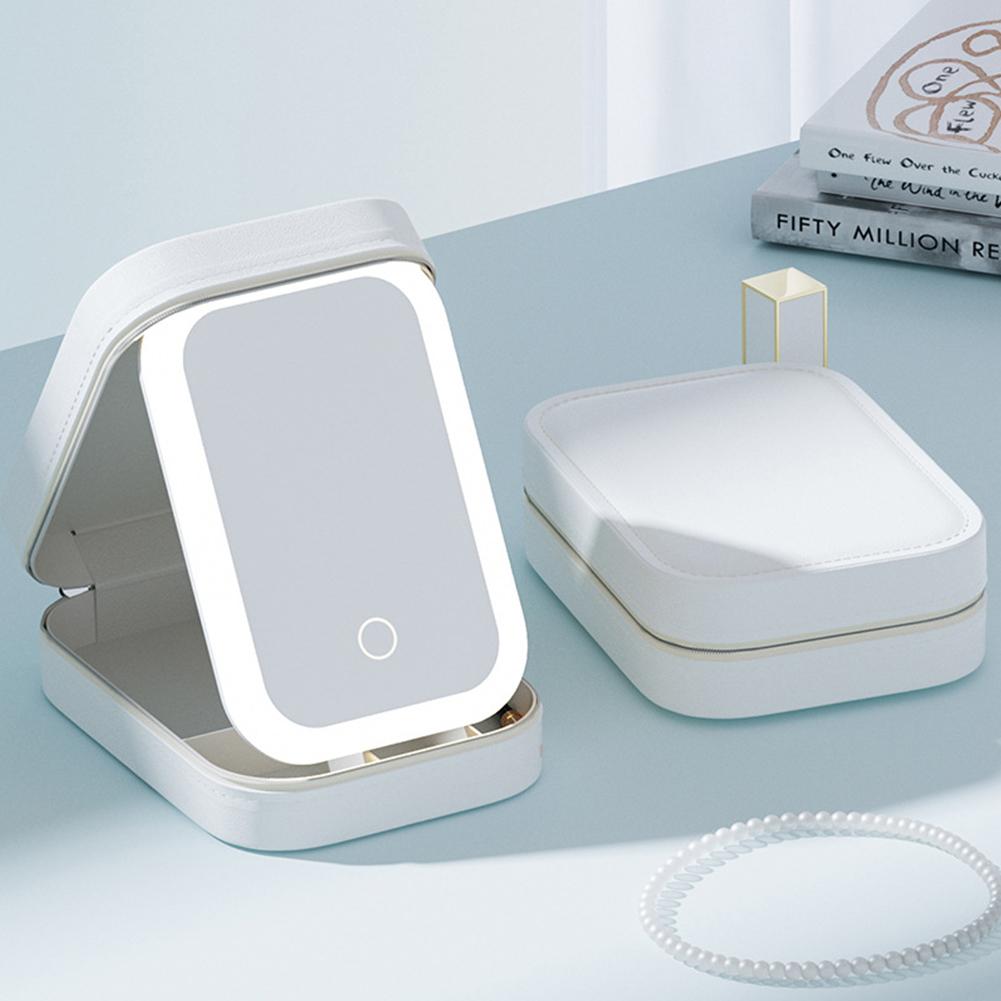 Large Capacity LED Cosmetic Storage Box with Mirror Three Color Dimmable Light for Travel Makeup Organization