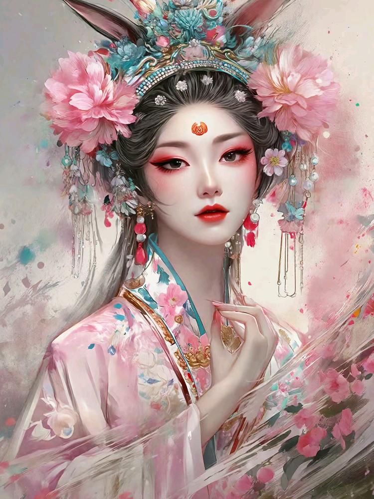 Chinese Girl 5DDiy Diamond Painting Newly Arrived Cross Embroidery Set Rabbit Fairy Embroidery Beauty Mosaic Decoration