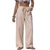 Women's Casual Wide Leg Pants Striped Drawstring Waistband with Pockets Lightweight Comfortable Loose Fit Trousers for Daily Wear