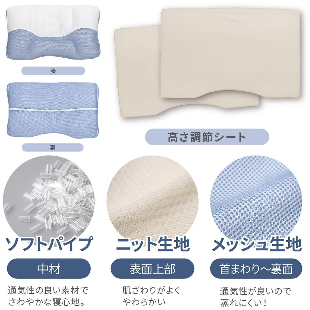 Merry Night Shoulder and Cervical Support Pillow, Approx. 38 x 58 cm, Urethane Sheet, Height Adjustable, Soft Pipe, Anti-Steam, Suitable for Back and