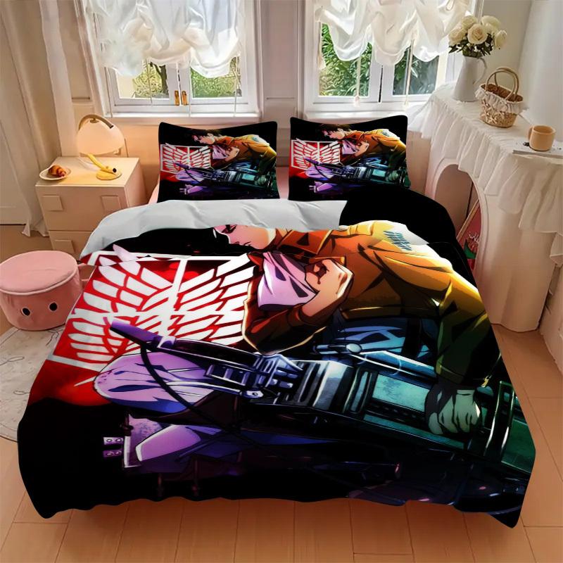 Attack on Titan Aufklärungstrupp Bettwäsche-Set Bettbezug Geschenk für Schlafzimmer, Enthält 1 Bezug und 2 Kissenbezüge, Ohne FüllungB159