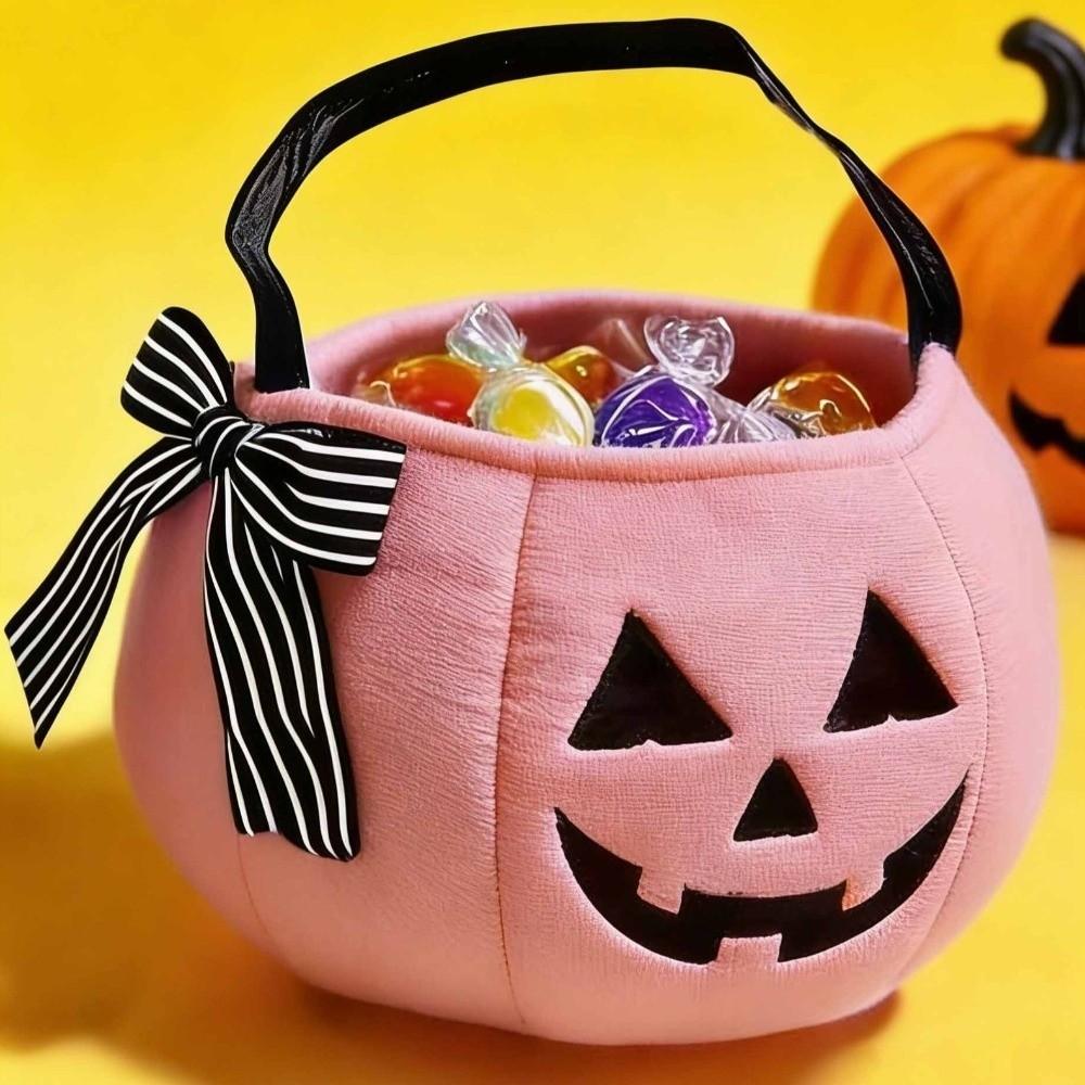 Portable Halloween Pumpkin Bucket Lace Bow Bow Candy Bag Cute Trick Or Treat Bags  Cosplay Dress-up