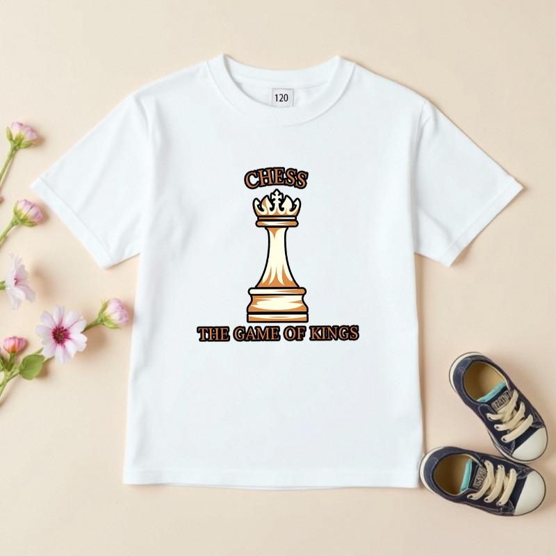Kids Chess Piece Print Crewneck Summer Short Sleeve Tee 110 белый