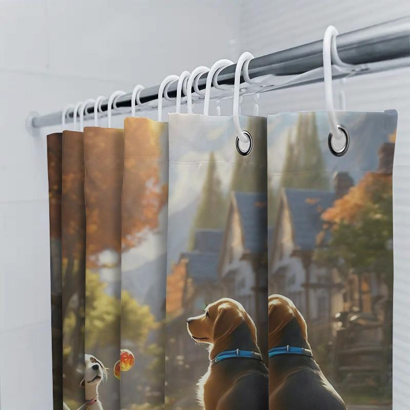 Cute Dogs In Autumn Shower Curtain | Cozy Bathroom Decor