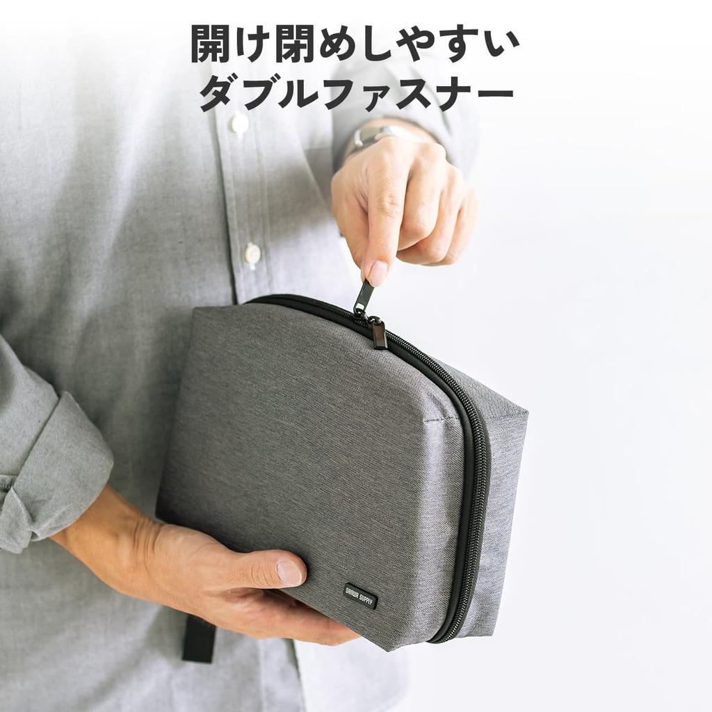 Sanwa Direct Gadget Large Freestanding Travel Pouch, Capacity, Double-Size, Accordion-Style, Pouch, Black, 200-BAGIN034BK