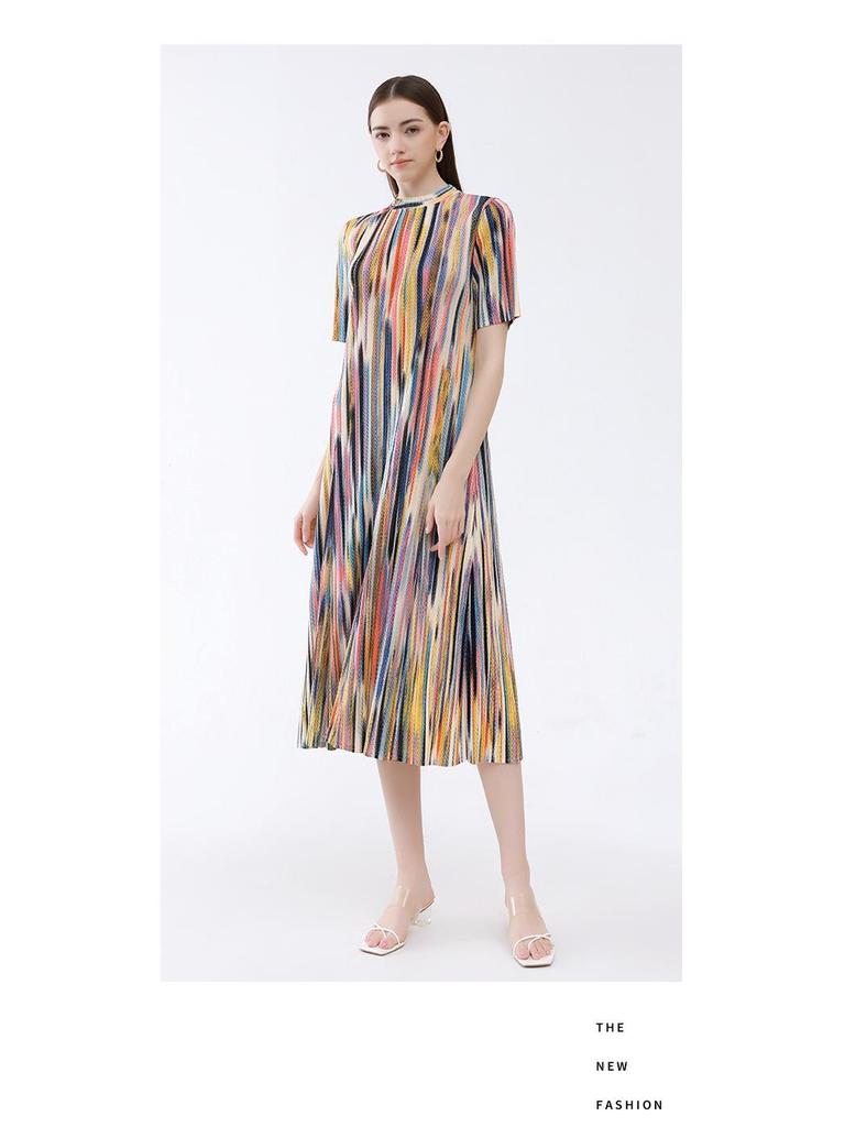 Sommer 2025 Koreanischer Stil Camouflage Rüschenkleid - Halbhoher Kragen, Schlankmachend, Kurze Ärmel