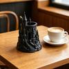 Dark Castle Pen Holder Large-Diameter Storage Desktop Organizer with 3D Micro-Landscape Design Distressed Black Gray Texture Durable Fantasy Decor