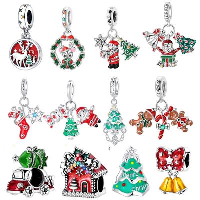 Copper Milu Deer Santa Claus Christmas Tree Snowma Pendant Bead Fit Braceletcharms For Jewelry Women Christmas Gift Making