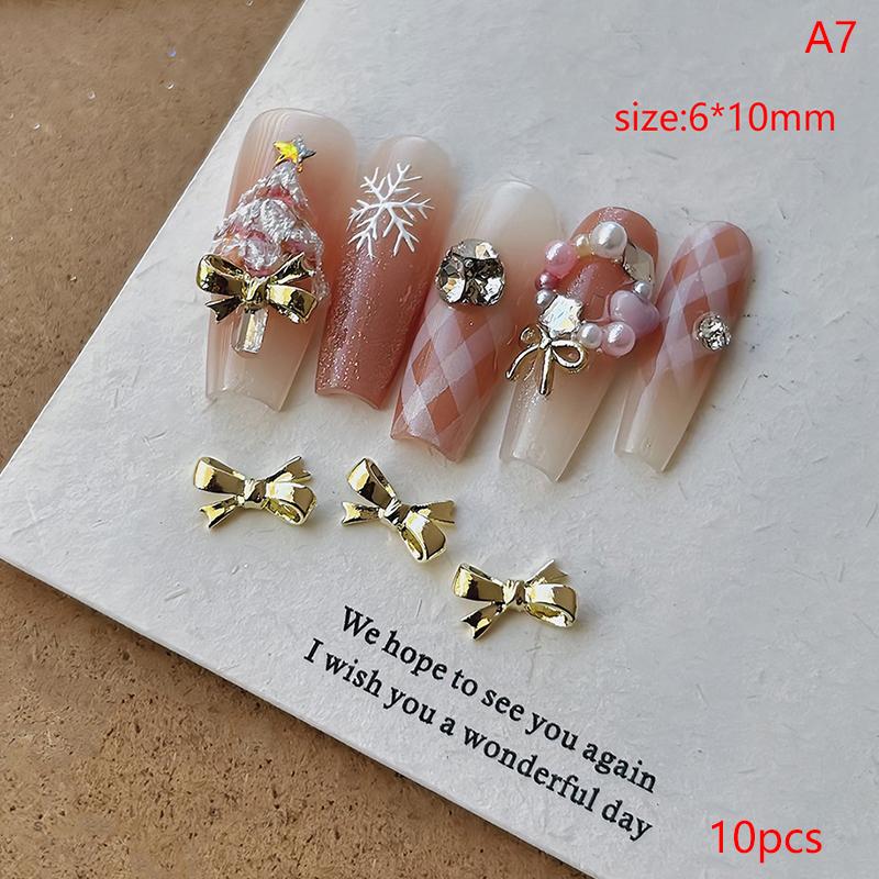 10Pcs Kawaii 3D Silver Gold Bowknot Bow Ballerina Girl Alloy Pearl Nail Art Diy Nails Accessories Decoration Charms