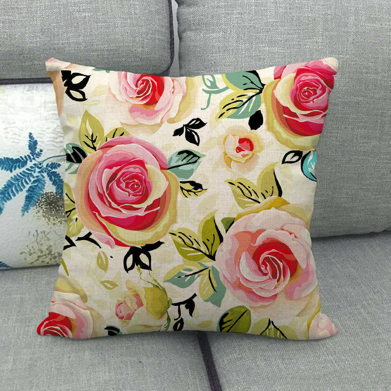 Simple floral pattern clear rose flowers Digital printing short plush pillow covers for car sofa office cushion cover home goods