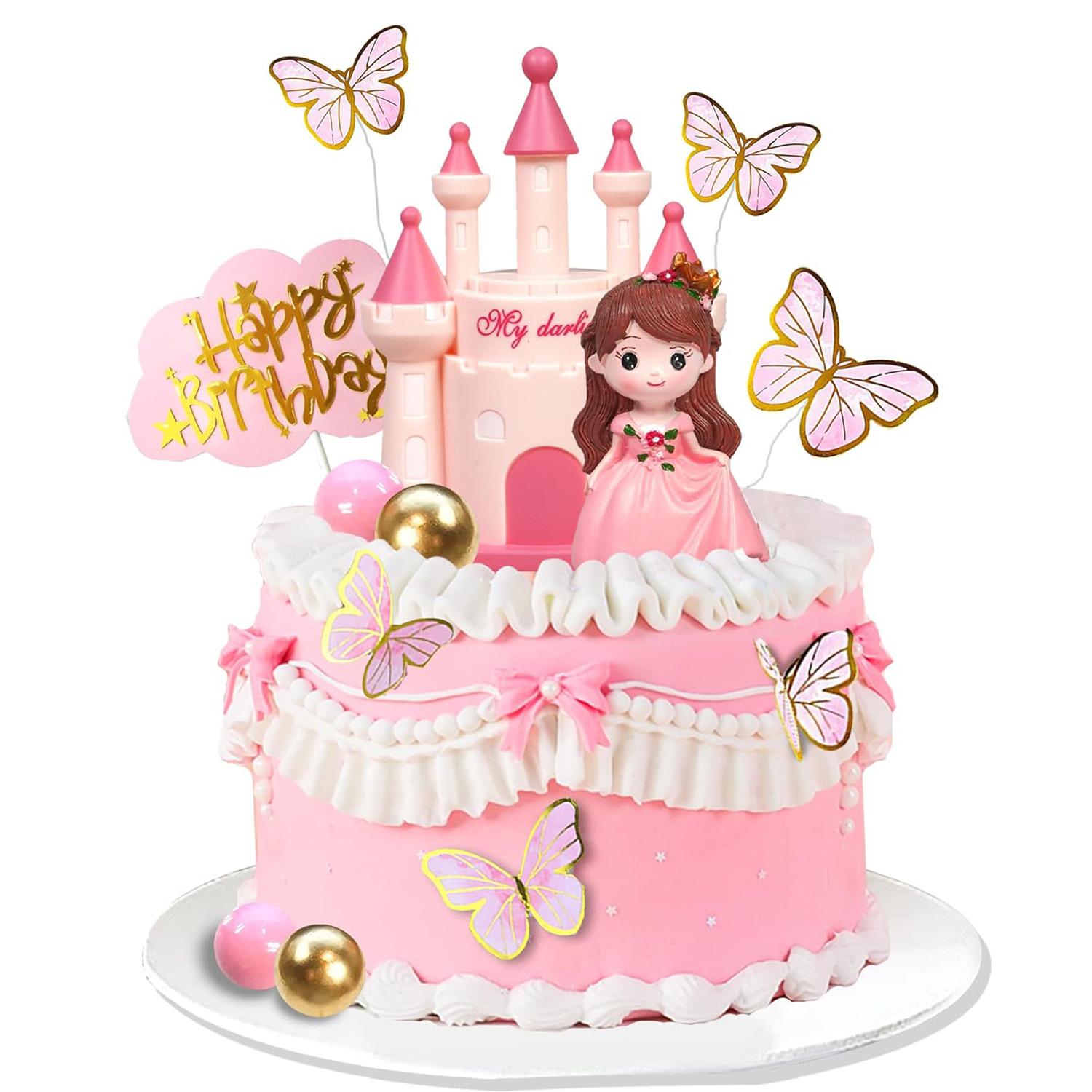 

Star Castle Ball Cake Topper Girl Princess Cake Topper Happy Birthday Cake Decoration for Girl Birthday Princess Party Supplies