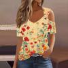 Sexy Cold Sholuder Tops For Women  Summer Hollow Out Eyelet Short Sleeve Blouse Loose V Neck Tshirt Trendy Casual Tunics