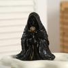Black Resin Grim Figurine Holding Golden Flower - Gothic Home Decoration