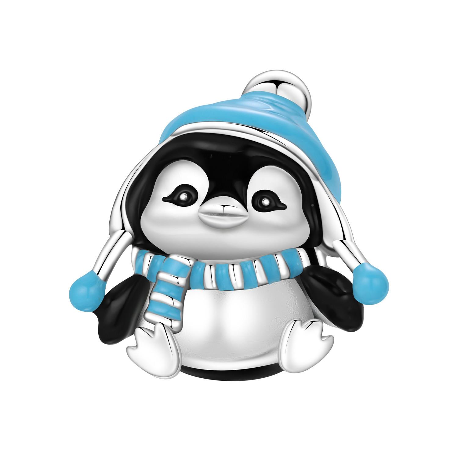 

PANPOKI Copper Metal Blue Hat Penguin Animal Bead Components Authentic Original Pendant Bead Components Bracelet High Quality Fine Jewelry Charm Bead