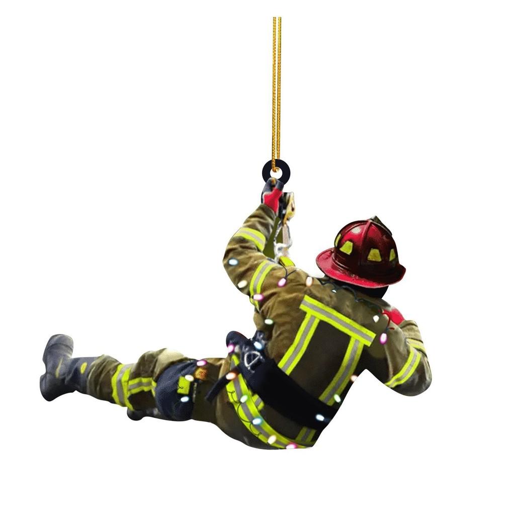 Christmas Acrylic Charming Firefighter Decoration For Tree And Colorful Car Accessory