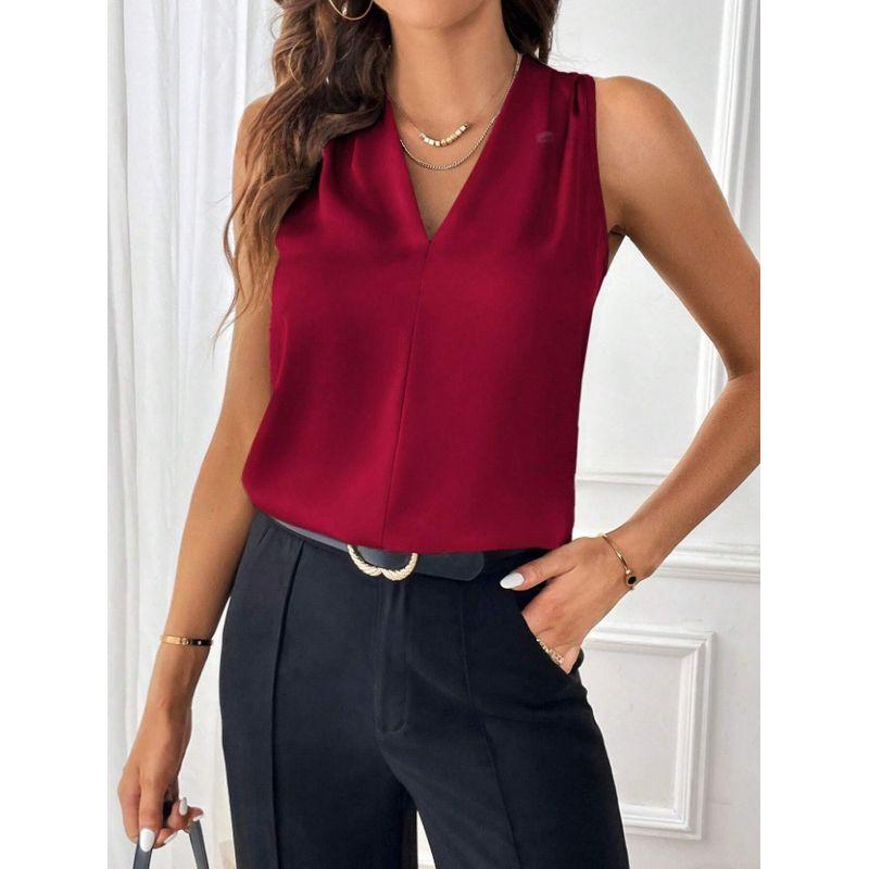 

2024 Satin V-neck Loose Solid Color Vest Burgundy M
